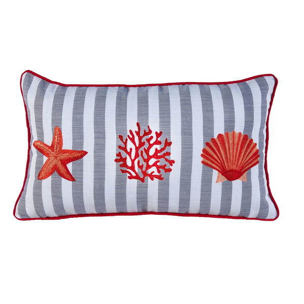 Coral Star Stripe Kırlent Kılıfı 30x50 cm Bej/Mavi