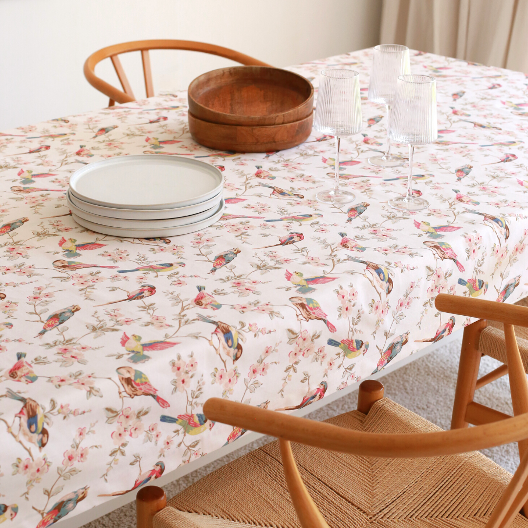 British Birds Cotton Table Linen Ecru