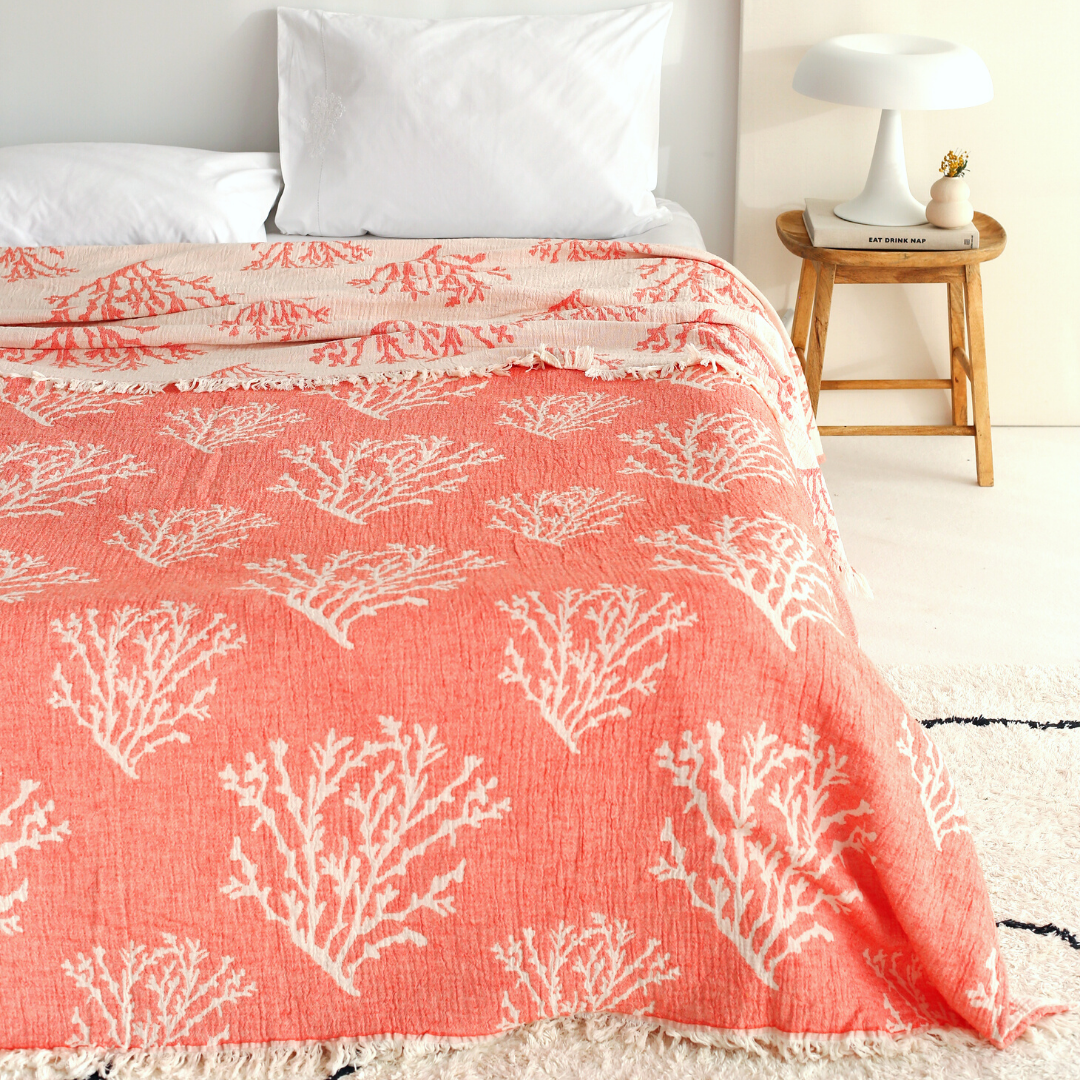 Coral 4 Layer Muslin Double Bedspread