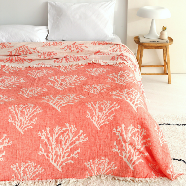 Coral 4 Layer Muslin Double Bedspread