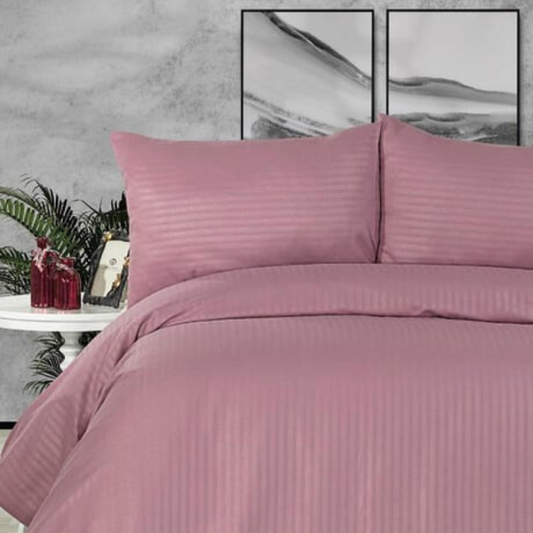 Como Deluxe Cotton Satin Striped Oversized Double Duvet Cover Set Light Pink