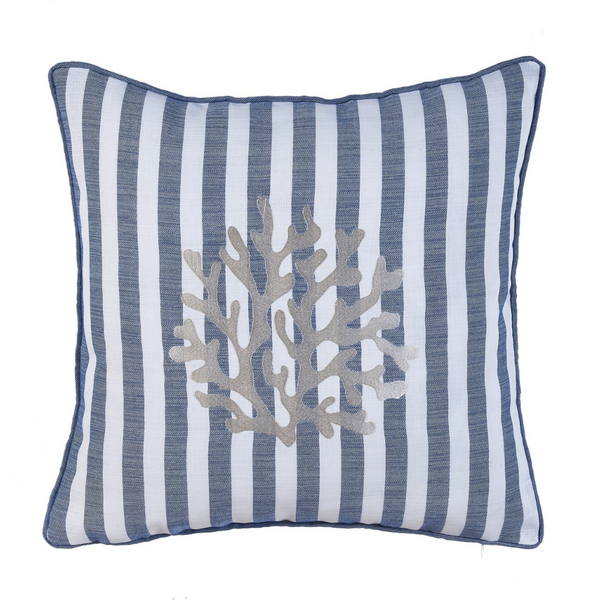 Coral Stripe Kırlent Kılıfı 45x45 cm Denim/Gümüş