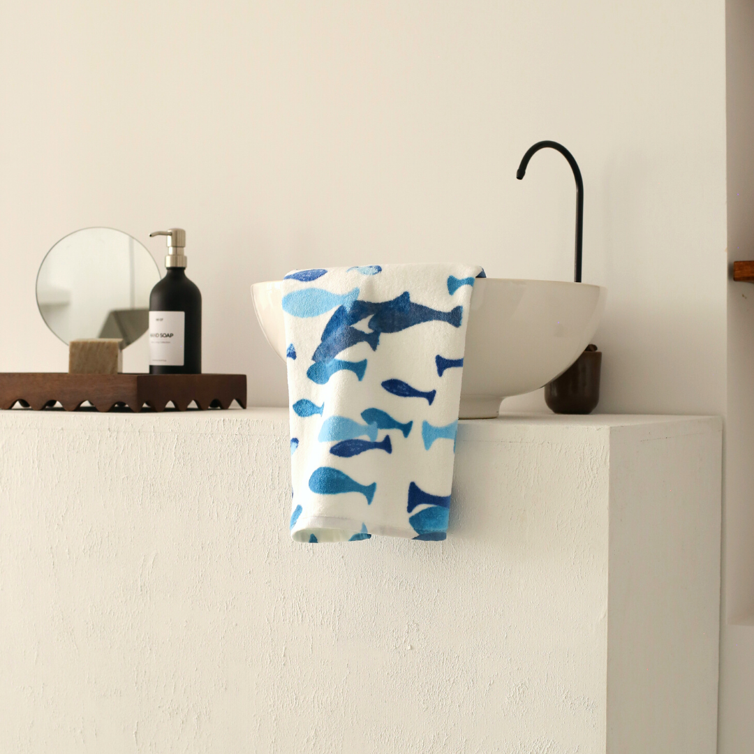 Fish Cotton Face Towel 50x90 cm Blue