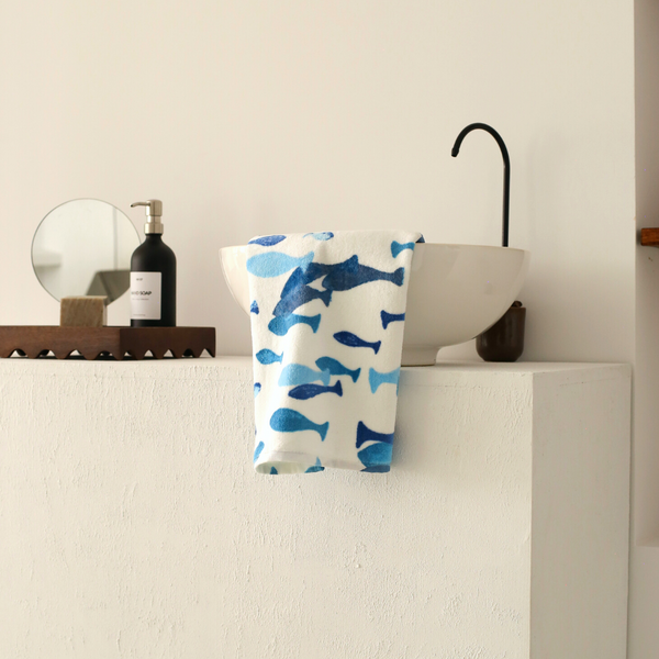Fish Cotton Face Towel 50x90 cm Blue