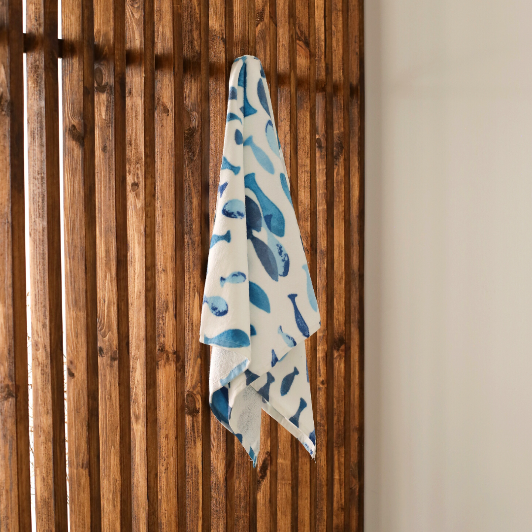 Fish Cotton Face Towel 50x90 cm Blue