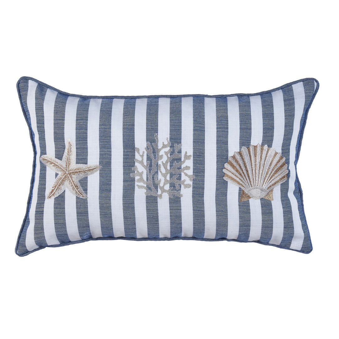 Coral Star Stripe Kırlent Kılıfı 30x50 cm Bej/Mavi