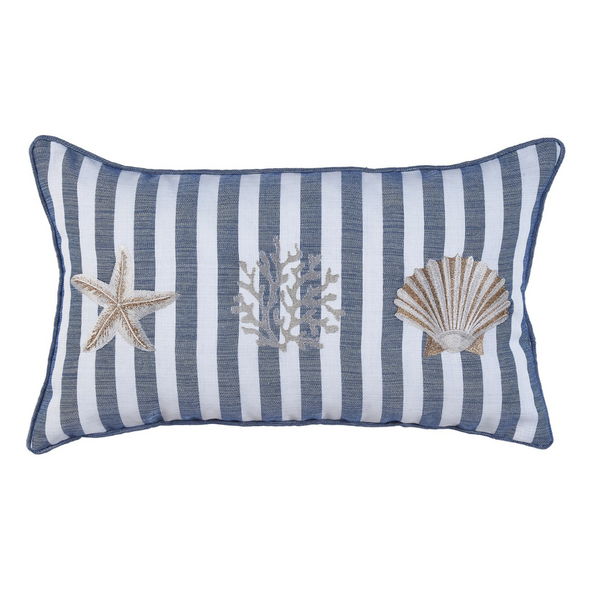 Coral Star Stripe Kırlent Kılıfı 30x50 cm Bej/Mavi