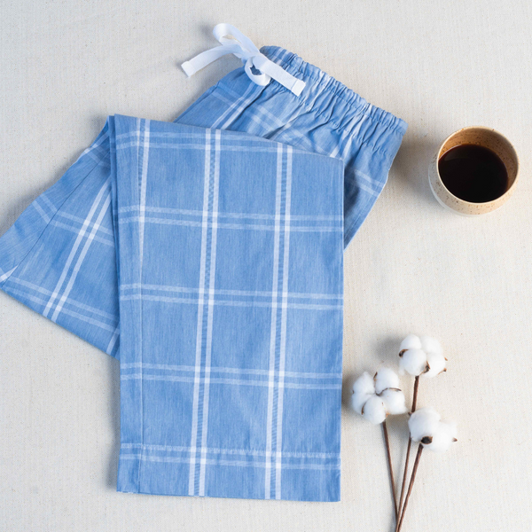 Blue Striped %100 Pamuk Erkek Ev Pantolonu Mavi