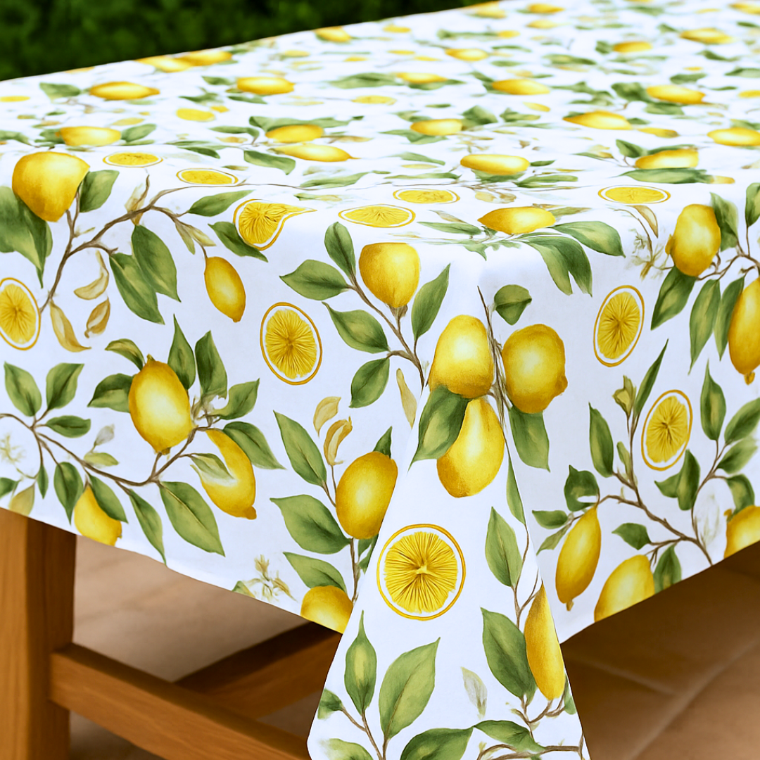 Lemon Woven Linen Stain Resistant Table Cloth