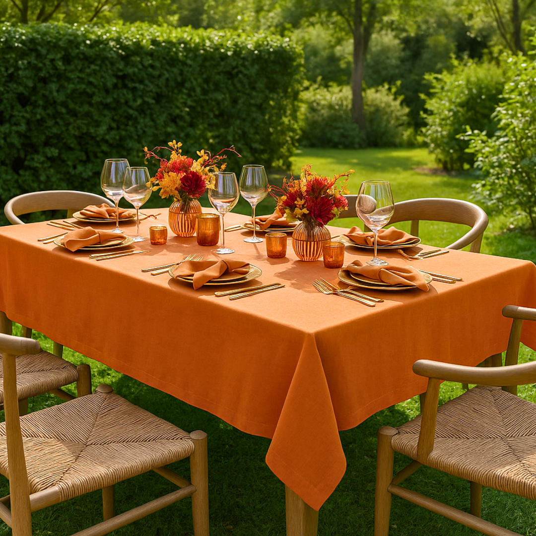 Genoa Woven Linen Stain Resistant Table Cloth Orange