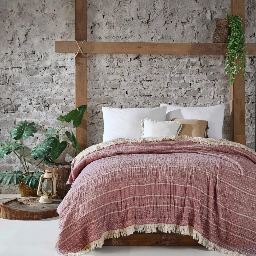 Toscana Double 4 Layer Muslin Bedspread 240x260 cm Cherry