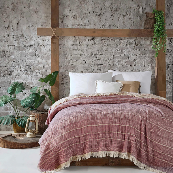 Toscana Double 4 Layer Muslin Bedspread 240x260 cm Cherry