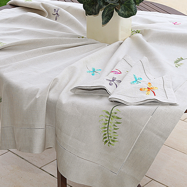 Liana Embroidered Natural Linen Table Cloth