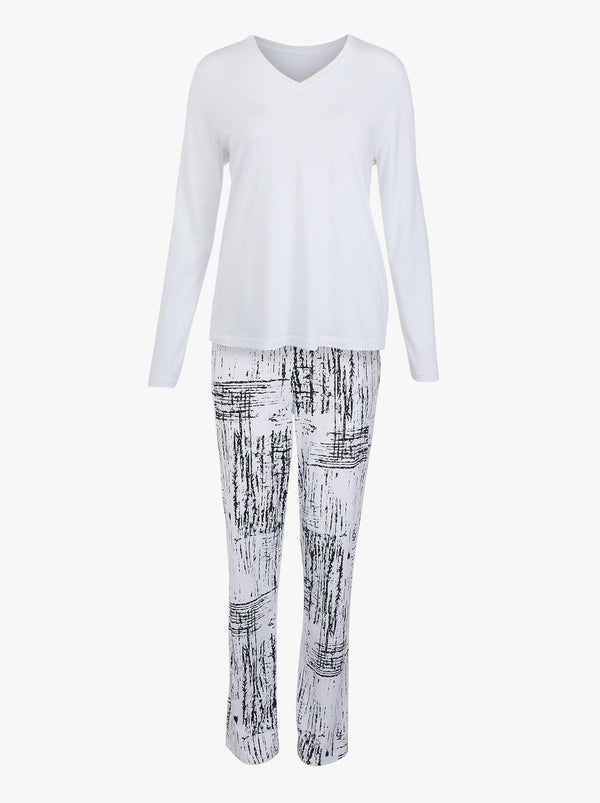 Batik Patterned Pajamas Set White