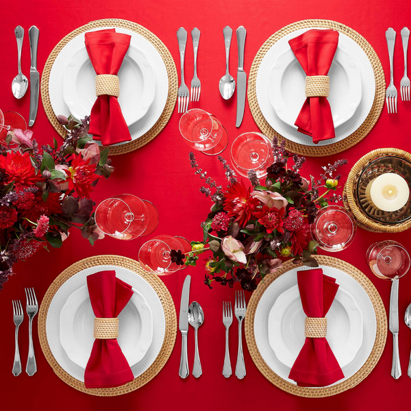 Genoa Woven Linen Stain Resistant Round Table Cloth Red