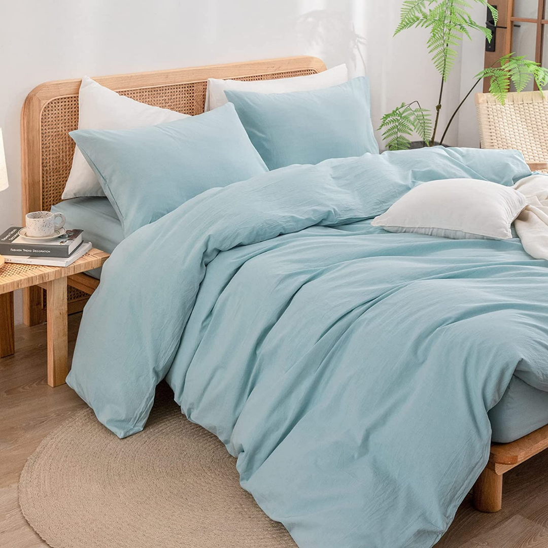 Carly Single 100% Cotton Plain Duvet Cover Set 160x220 cm Light Blue