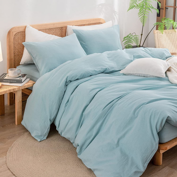 Carly Single 100% Cotton Plain Duvet Cover Set 160x220 cm Light Blue