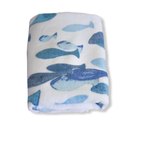 Fish Cotton Face Towel 50x90 cm Blue