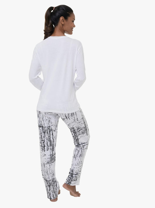 Batik Patterned Pajamas Set White