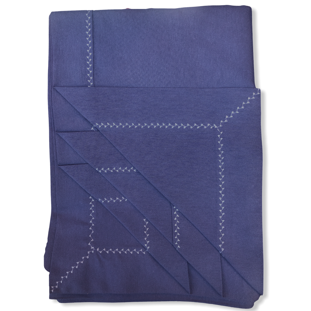 Piko Edge Detail Stain Resistant Linen Table Cloth Navy Blue