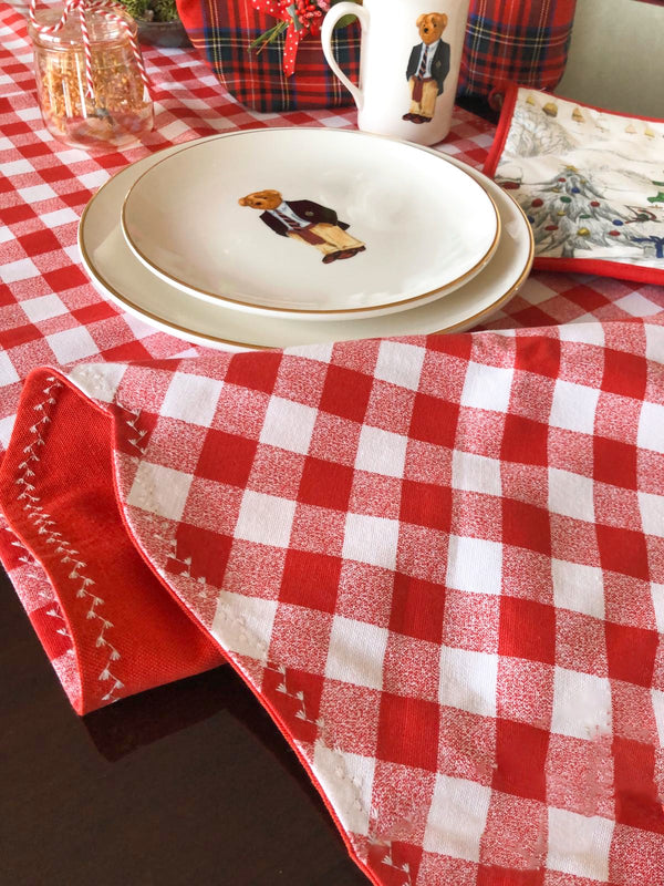 Alice Piko Embroidered Double-Sided Linen Runner Gingham