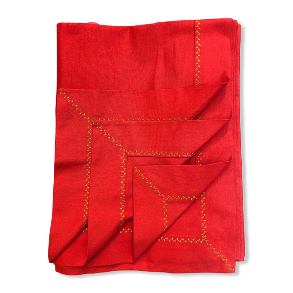 Piko Edge Detail Stain Resistant Linen Table Cloth Red
