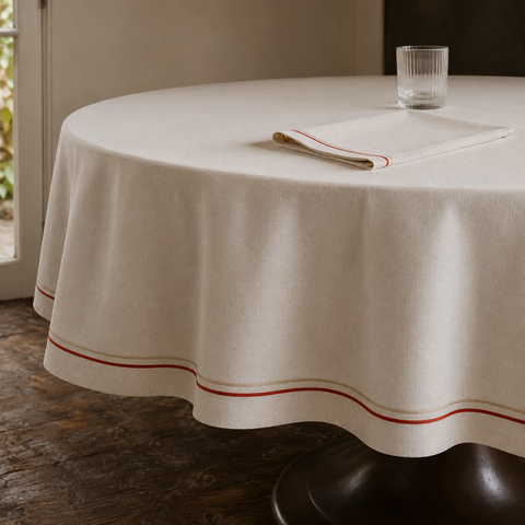 Genoa Woven Linen Stain Resistant Round Table Cloth White