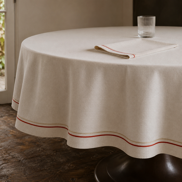 Genoa Woven Linen Stain Resistant Round Table Cloth White