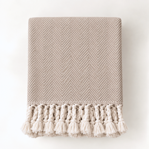 Laura Cotton Throw Blanket - Blanket Cream