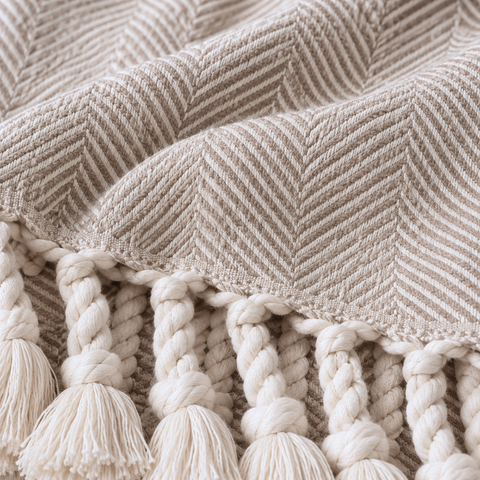 Laura Cotton Throw Blanket - Blanket Cream