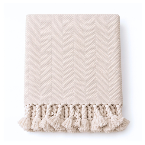 Laura Cotton Throw Blanket - Blanket Cream