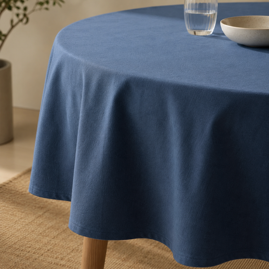 Genoa Woven Linen Stain Resistant Table Cloth Navy Blue