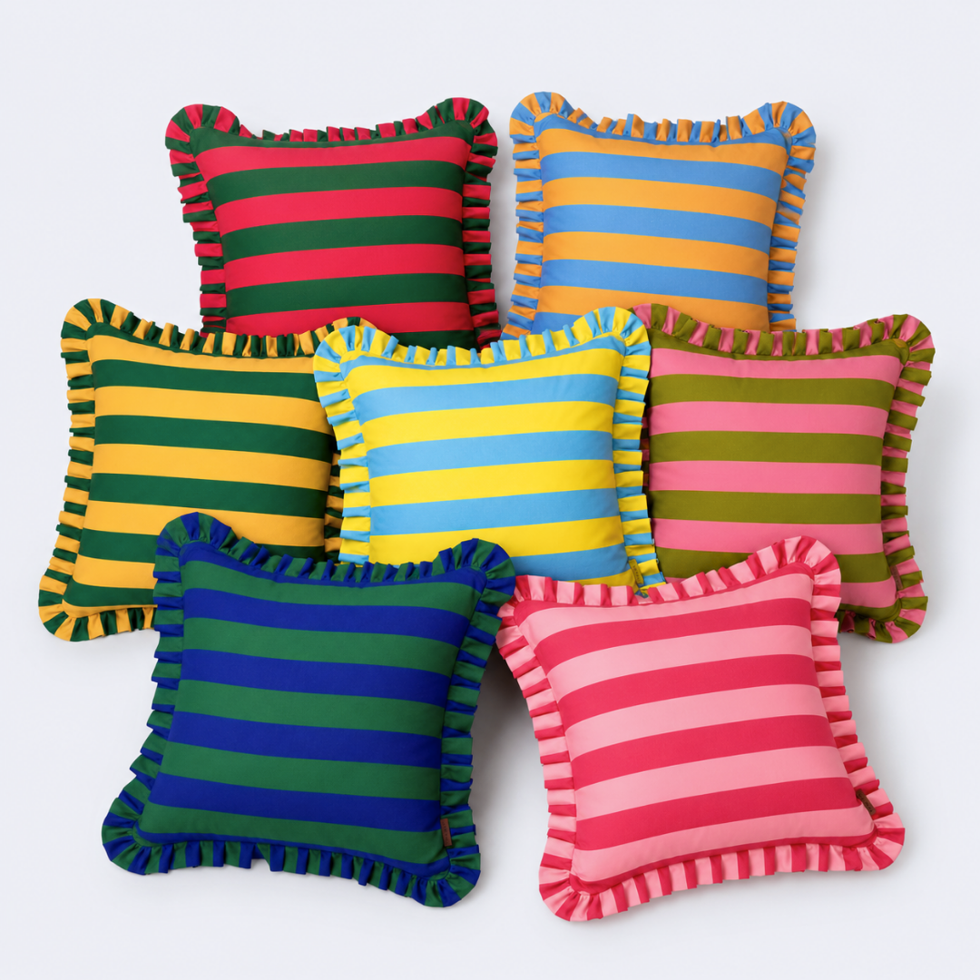 Ibiza Stripe Fırfır Kenarlı Kırlent Kılıfı