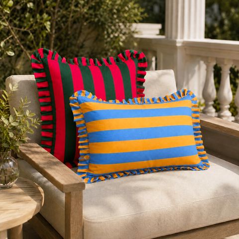 Formentera Stripe Fırfır Kenarlı Kırlent Kılıfı