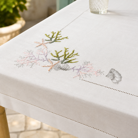 Siena Embroidered Table Cloth White