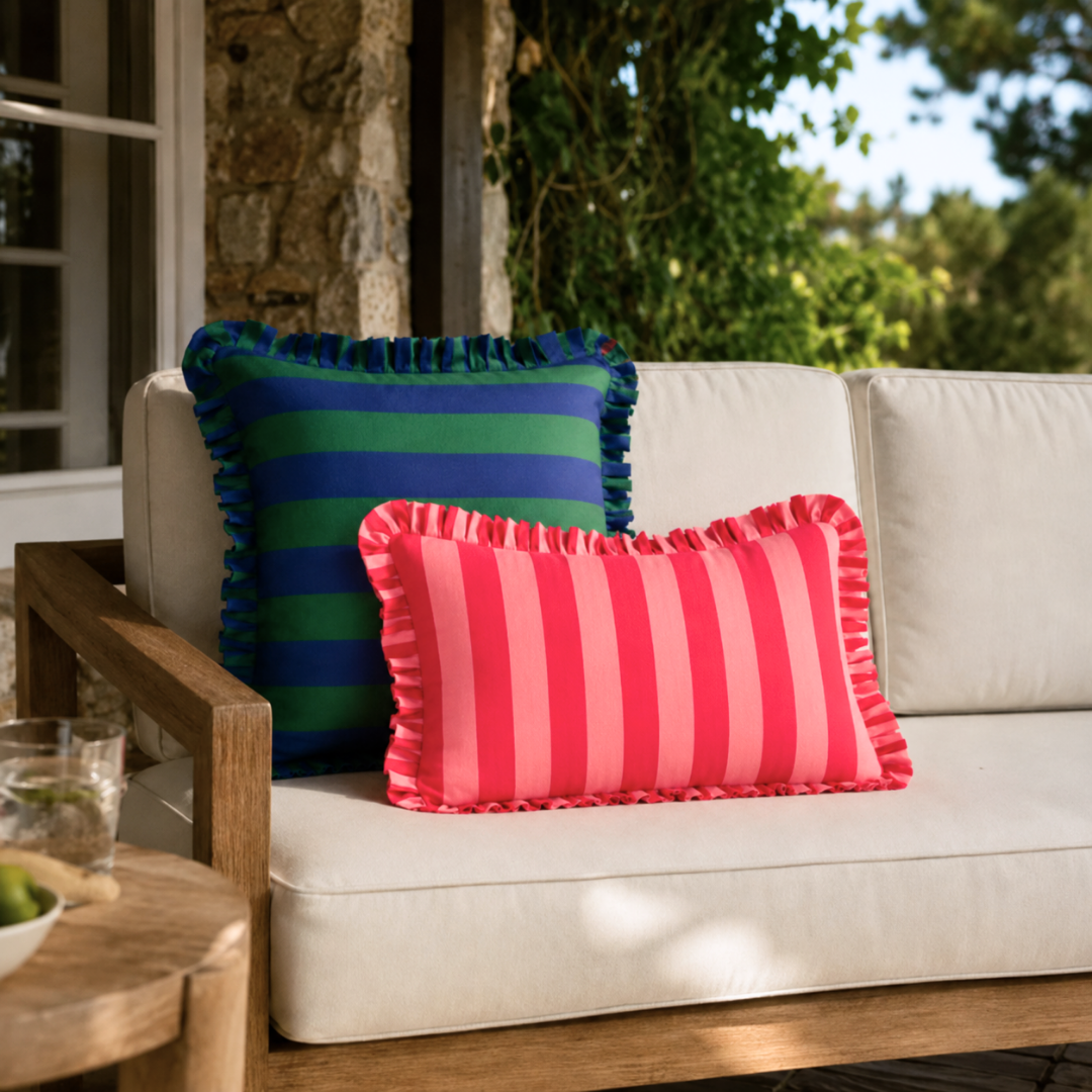 Ibiza Stripe Fırfır Kenarlı Kırlent Kılıfı