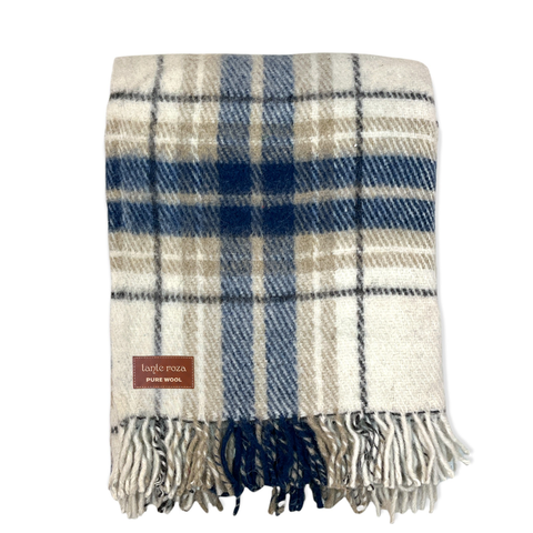 Woolmark Tartan Single Pure Wool Blanket Navy Blue