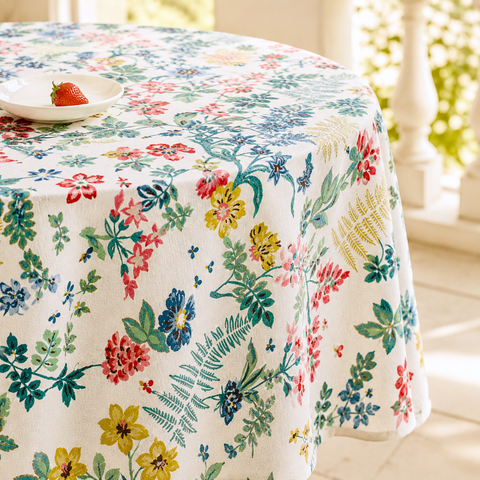 Genoa Woven Linen Stain Resistant Round Table Cloth White