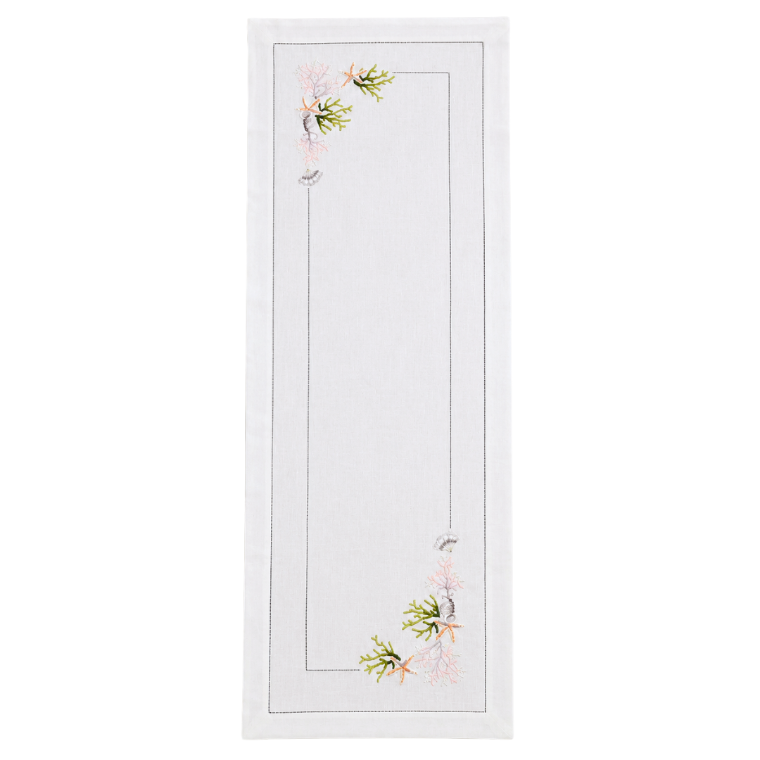 Coral Embroidered Linen Runner 50x160 cm Green