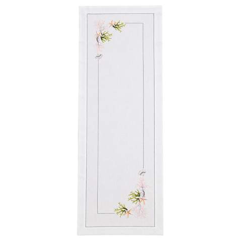 Coral Embroidered Linen Runner 50x160 cm Green