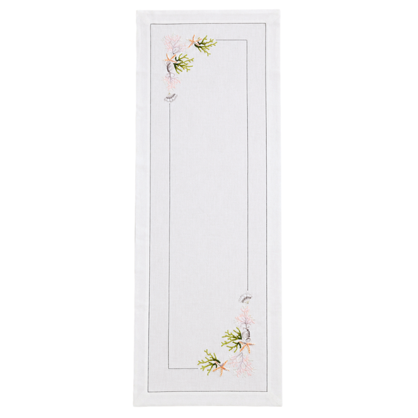 Coral Embroidered Linen Runner 50x160 cm Green