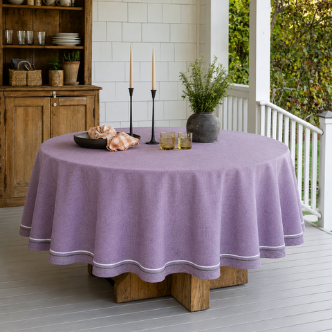 Genoa Woven Linen Stain Resistant Round Table Cloth White