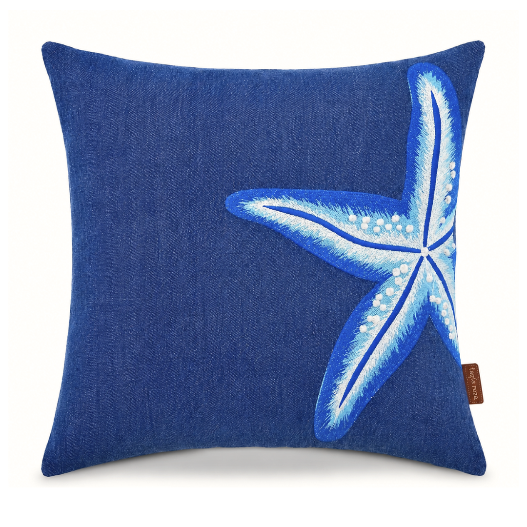 Starfish Premium Denim Nakışlı Kırlent Kılıfı 45x45 cm