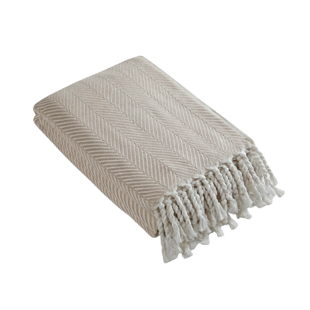 Laura Cotton Throw Blanket - Blanket Cream