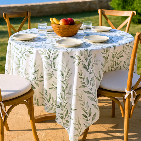 Genoa Woven Linen Stain Resistant Round Table Cloth Red