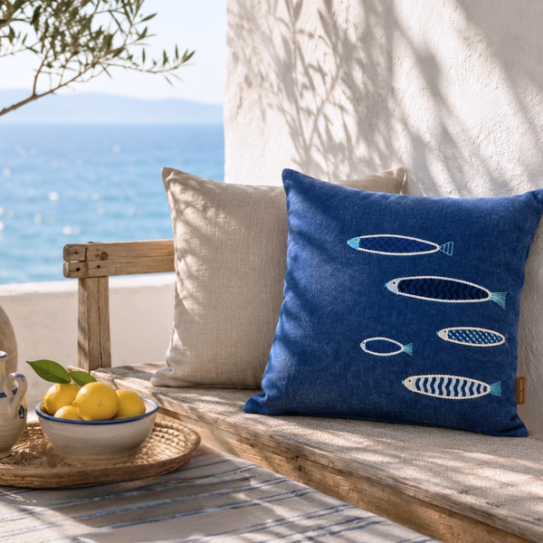 Sardine Premium Kot Nakışlı Kırlent Kılıfı 45x45