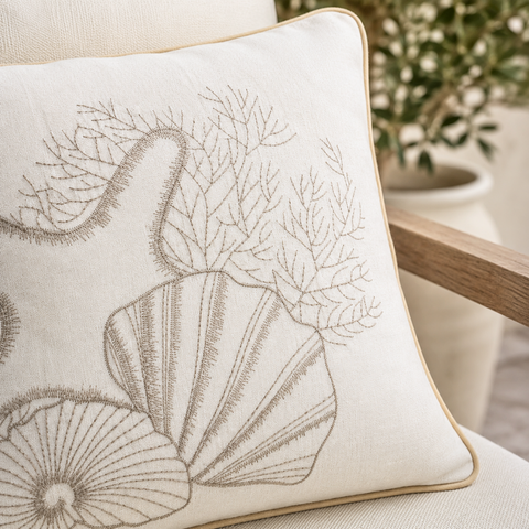 Marbella Bird Embroidered 40x40 cm Pillow Cover