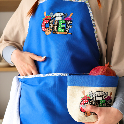 Chef Tasarım Mutfak Önlük Seti Denim Saks