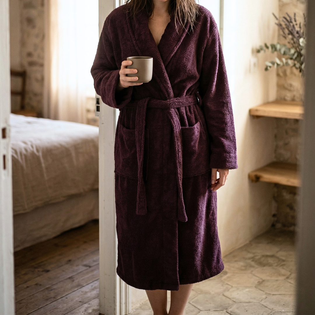 Hera %100 Pamuk Unisex Bornoz Mürdüm