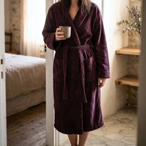 Hera %100 Pamuk Unisex Bornoz Mürdüm